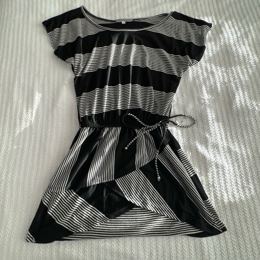Black and White Striped Dress with tie waist